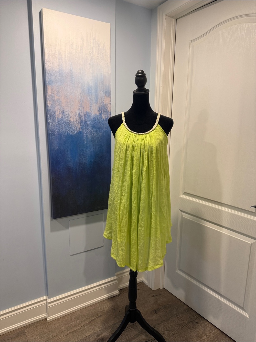 Neon Lime Beaded Halter Mini Dress